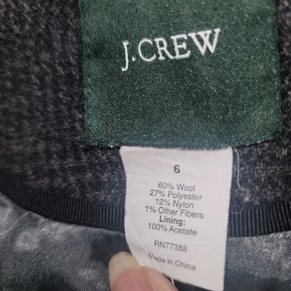 J Crew 6 Plaid Peacoat Wool Blend Shawl Collar Gray Office Fisherman‎ Winter Y2K - Picture 7 of 8